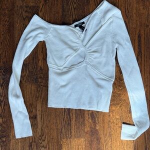 White Ribbed Off-Shoulder Top